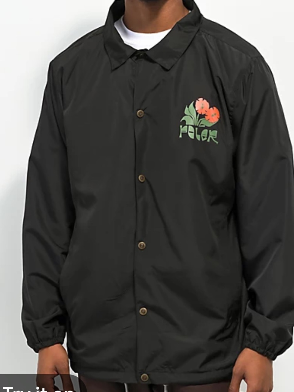 Poler Stuff Sprouts Floral Coaches Jacket Black Windbreaker Spring Snowboard L